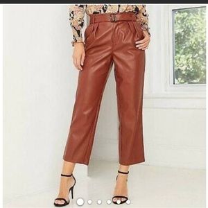Who What Wear Red High Rise Belted Pleat Pants